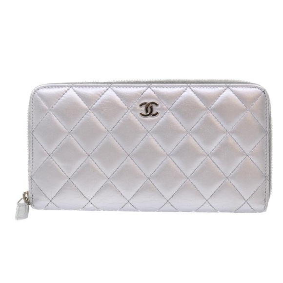 CHANEL Long Wallet Lamb Skin Silver CC Auth 49958A - Picture 13 of 16